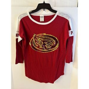 Victoria Secret Pink 5th Oceans NFL Falcons xs shirt football Burgundy Gold Sequ
